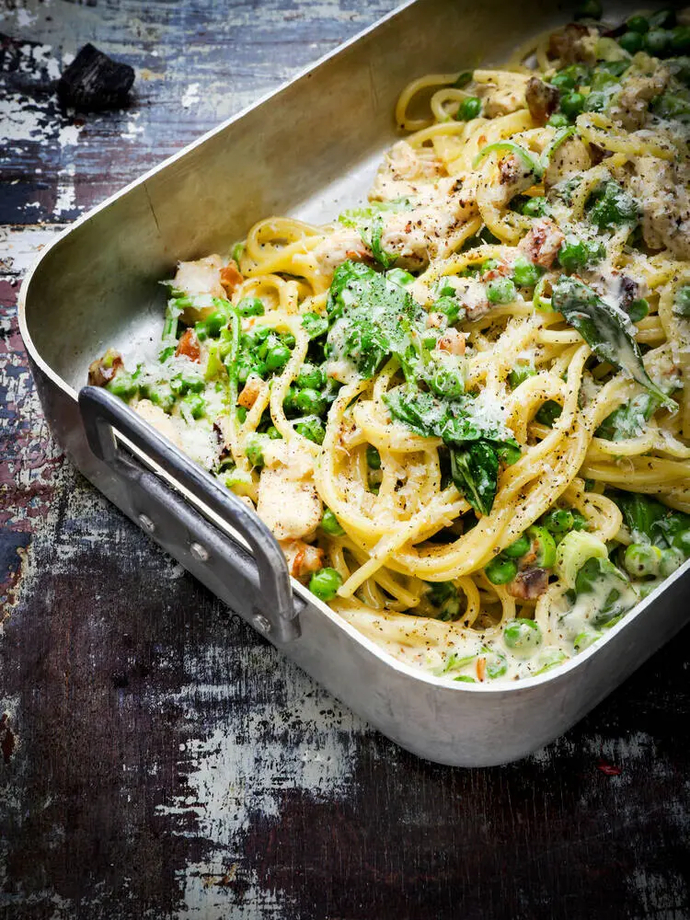 Pasta Carbonara & Greens