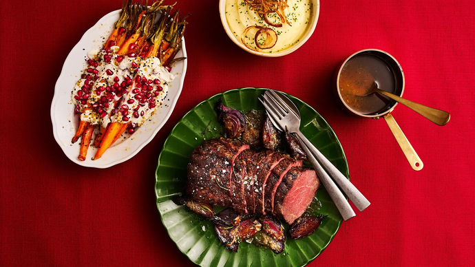 Naudan paahtopaistia ja piparjuurikastike