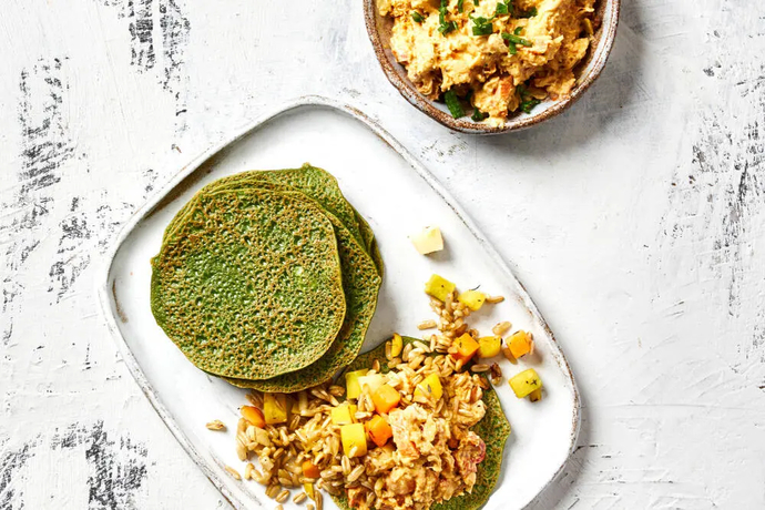 Pinaattiohukaiset ja pulled chicken -vihannestäyte