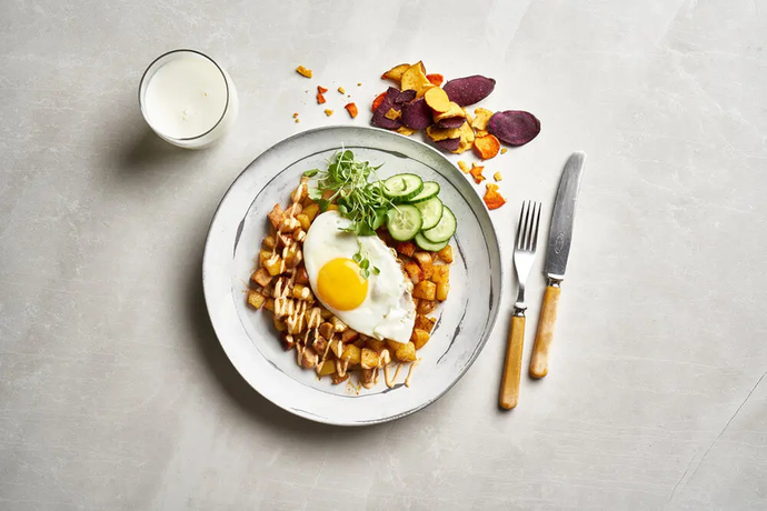 TexMex pyttipannu ja chili-creme fraiche