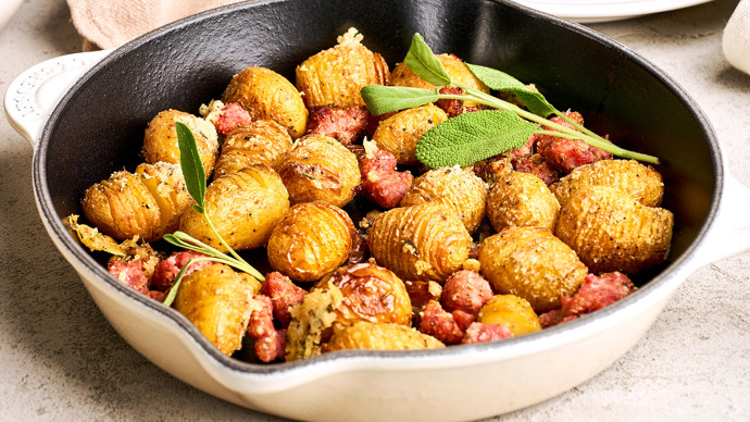 Hasselback-perunat sadonkorjuuteemalla