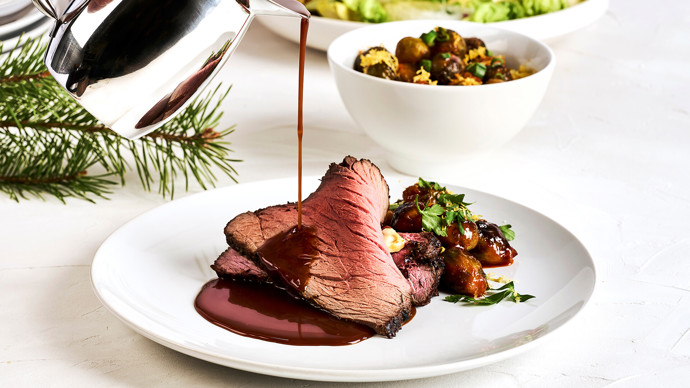 Naudanrinta karamellisoidulla sipulilla