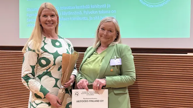 HKFoodsille Sitoumus2050-palkinto kansanterveyttä tukevista toimenpiteistä